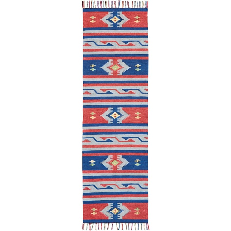Nourison Baja Aztec Print Fringe Area Rug - 2'3" x 7'6" Runner - Blue/Red - Runner/Rectangle
