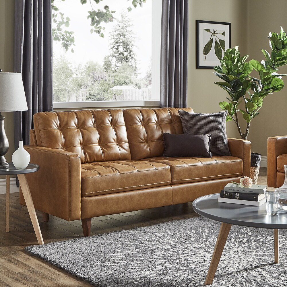Odin Caramel Leather Gel Sofa by iNSPIRE Q Modern - Bed Bath Odin Caramel Leather Gel Sofa by iNSPIRE Q Modern - Bed Bath