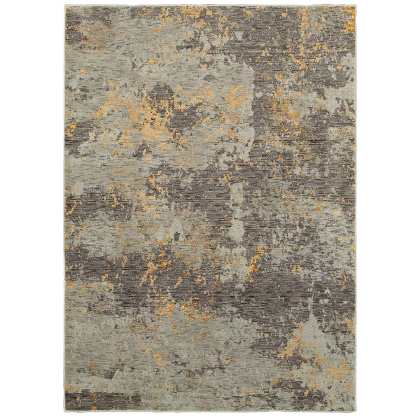 Marbled Stone Grey and Golden Abstract Area Rug (10'X13'2) - 10' x 13'2"