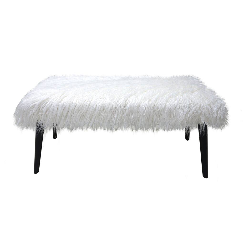 WHITE FAUX FUR BENCH WITH BLACK LEGS