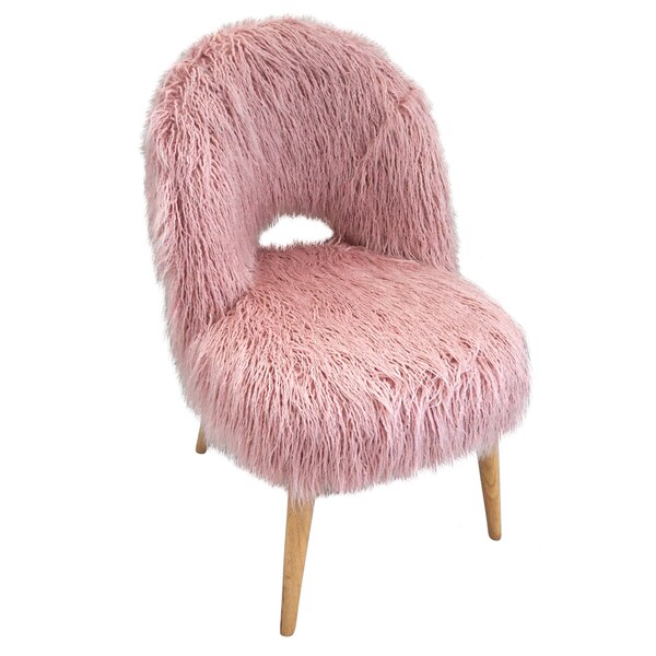 Jeco Pink Faux Fur Curly Back Chair With Natural Legs