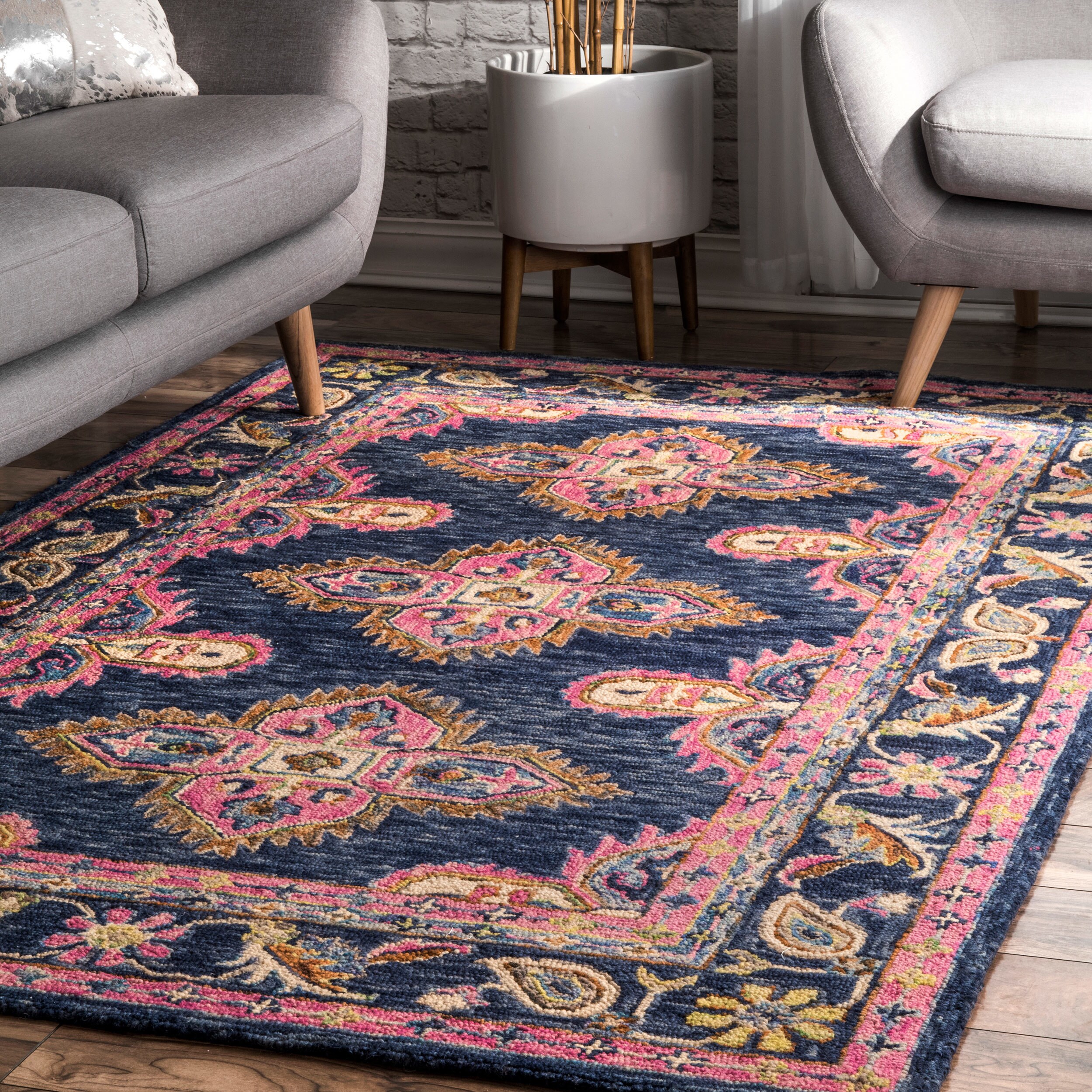 Nuloom Navy Handmade Contemporary Fl Medallion Wool Area Rug Nuloom Navy Handmade Contemporary Fl Medallion Wool Area Rug
