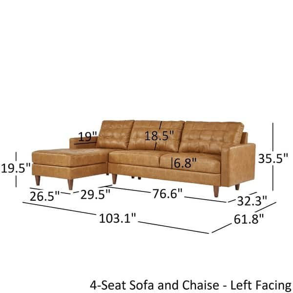 dimension image slide 3 of 4, Odin Caramel Leather Gel Sofa Sectional with Chaise by iNSPIRE Q Modern