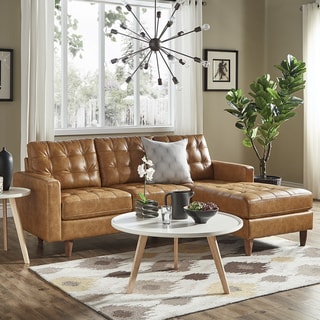 Odin Caramel Leather Gel Sofa Sectional with Chaise by iNSPIRE Q Modern