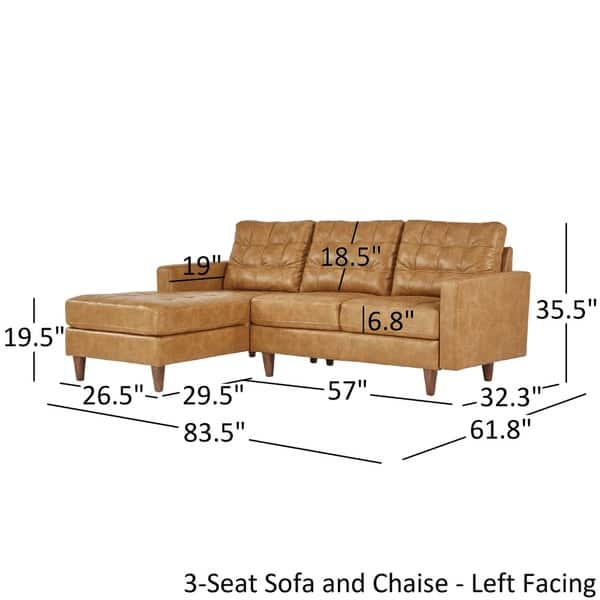 dimension image slide 1 of 4, Odin Caramel Leather Gel Sofa Sectional with Chaise by iNSPIRE Q Modern