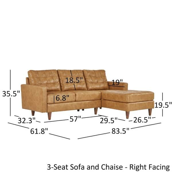 dimension image slide 2 of 4, Odin Caramel Leather Gel Sofa Sectional with Chaise by iNSPIRE Q Modern