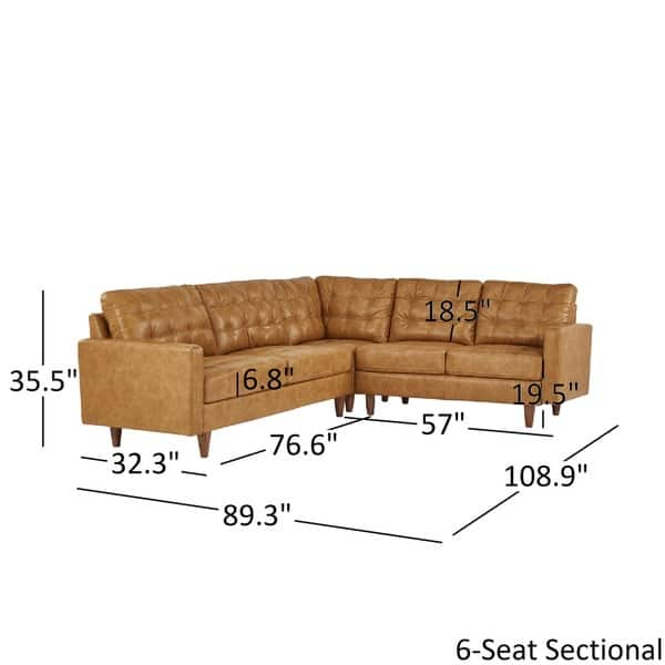 dimension image slide 2 of 3, Odin Caramel Leather Gel L-shape Sectional by iNSPIRE Q Modern