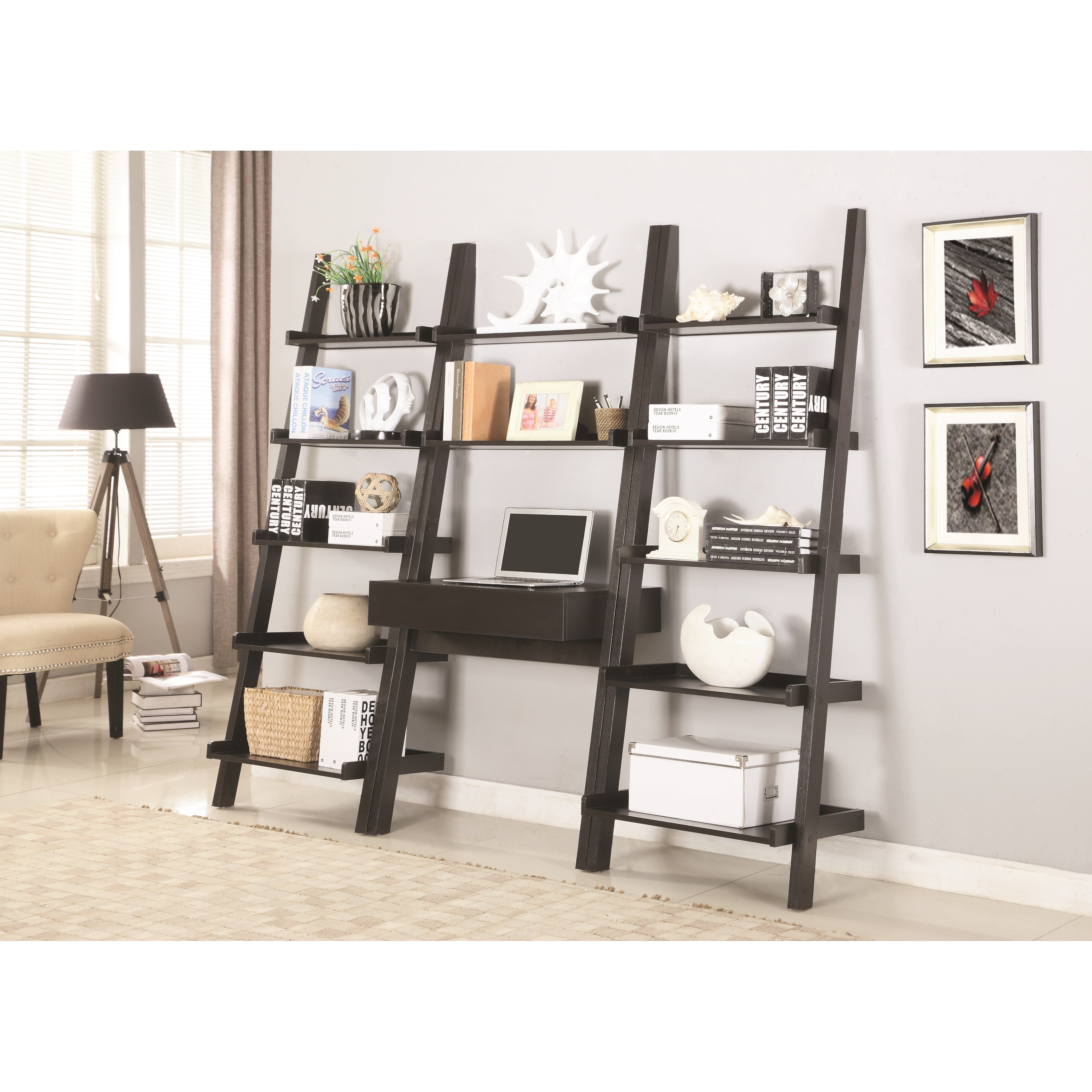 Shop Modern Artistic Design Brown Hanging Ladder Desk And Bookcase