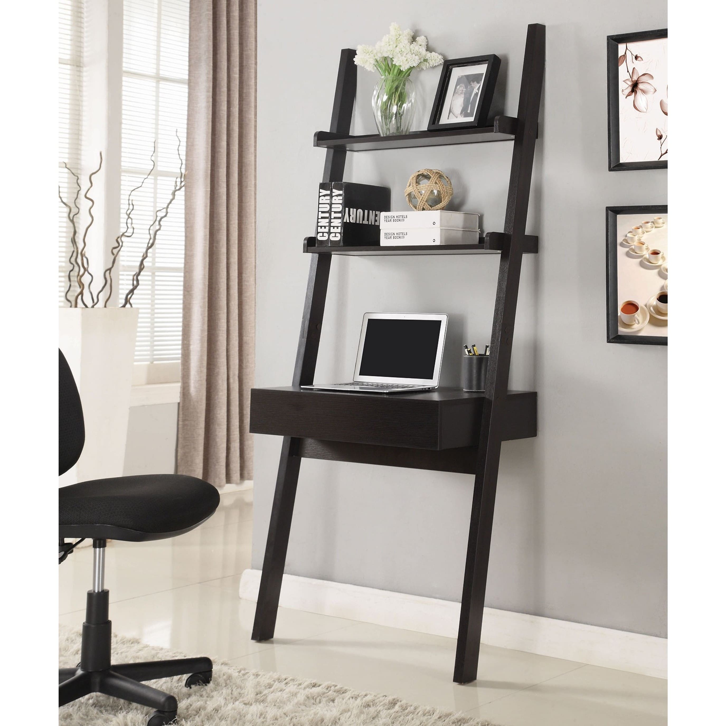 Shop Modern Artistic Design Brown Hanging Ladder Desk With Shelves