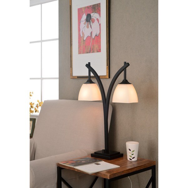 Carbon Loft Fleming Suspended Glass Shades Bronze Finish Modern 2-light Table Lamp