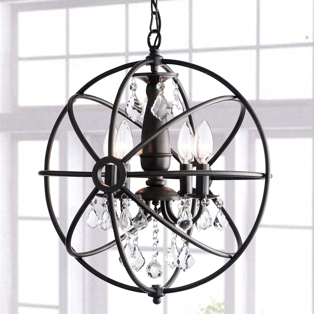 Silver Orchid Shearer Antique Black 4-light Iron Orb Crystal Chandelier (Antique Bronze, 4-Light, Crystal Chandelier) - Chandeliers For Bedrooms by Overstock.com