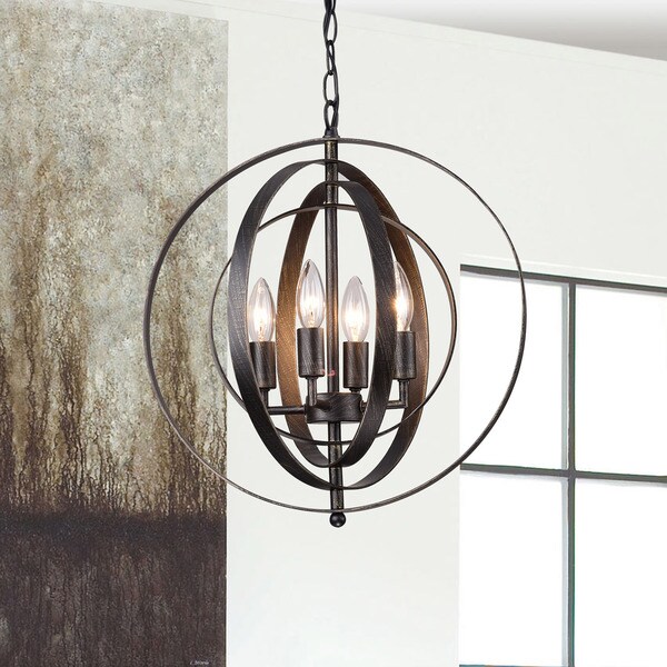 Carbon Loft Bidwell Antique Black Iron 4-light Orb Chandelier
