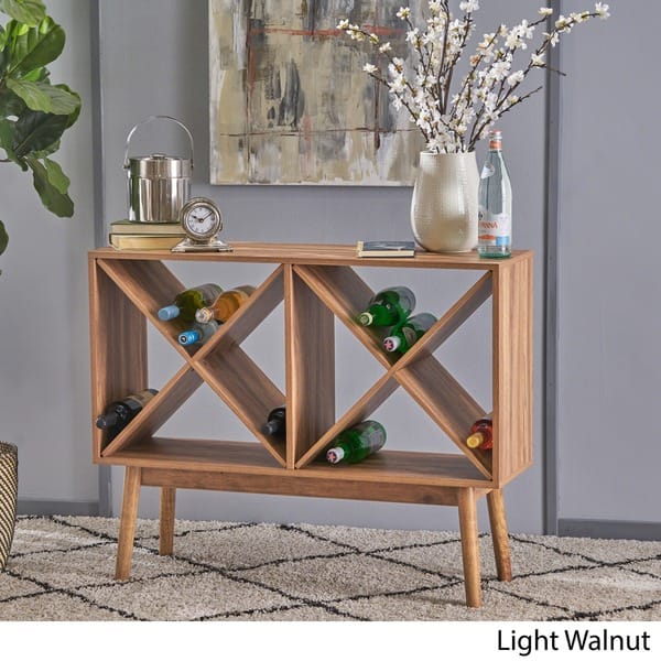 slide 3 of 11, Birny Mid-Century Modern Wood Wine Shelf Cabinet by Christopher Knight Home - 40.00" L x 11.75" W x 32.00" H Walnut