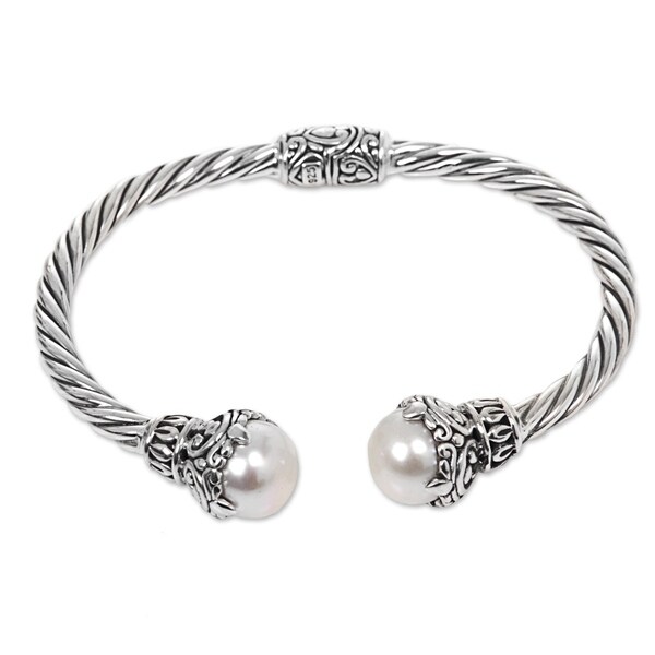 Sterling Silver Sterling Rope Cultured Pearl Bracelet