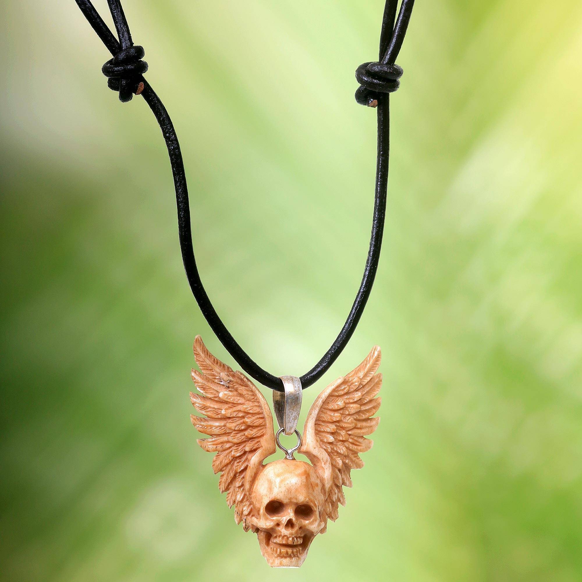 NOVICA Glass Leather Pendant Necklace Hill Tribe Diamond Star NOVICA Glass Leather Pendant Necklace Hill Tribe Diamond Star