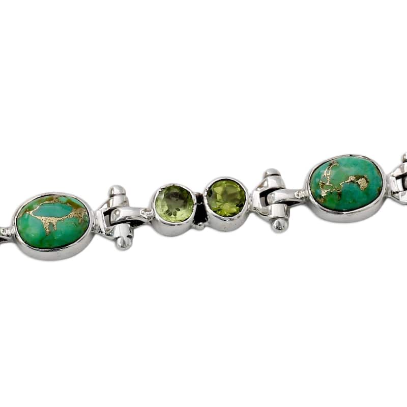 NOVICA Handmade Sterling Silver Green Glow Peridot Turquoise Bracelet (India)