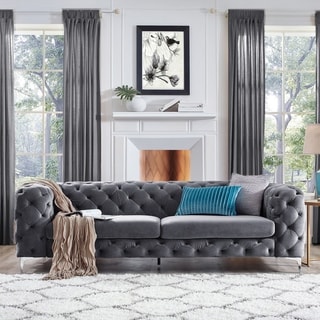 Shop Abbyson Victoria Grey Velvet Tufted Sofa - Overstock - 12448947