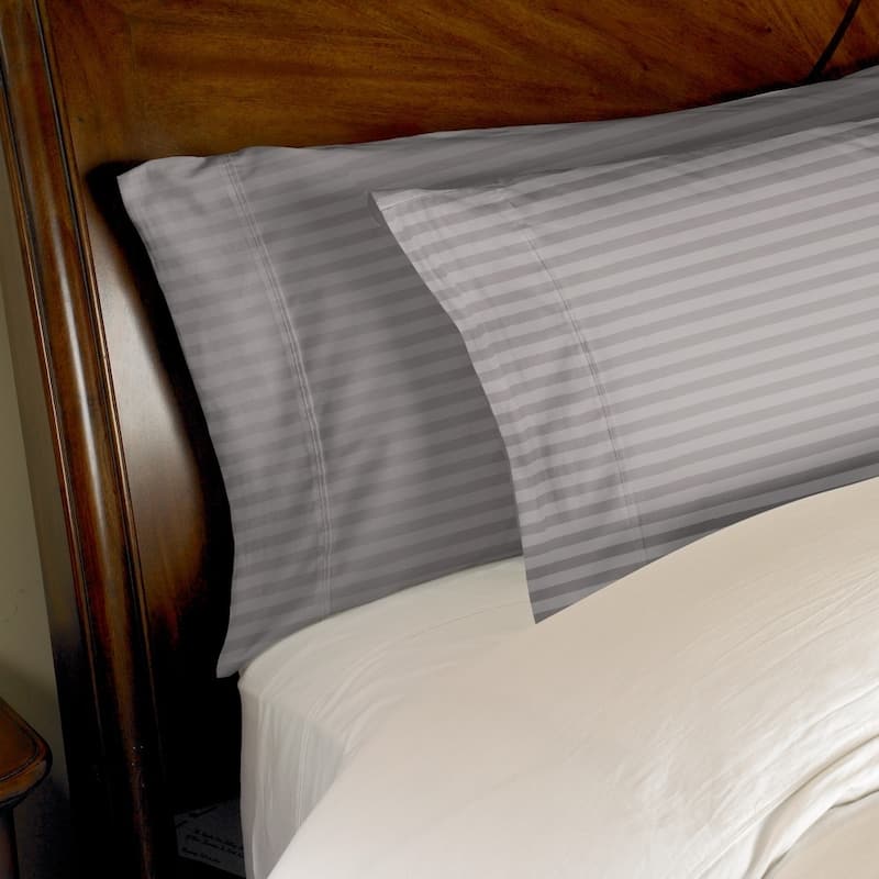 Kotter Home 300 Thread Count Striped Cotton Pillowcase Set - Grey - Standard