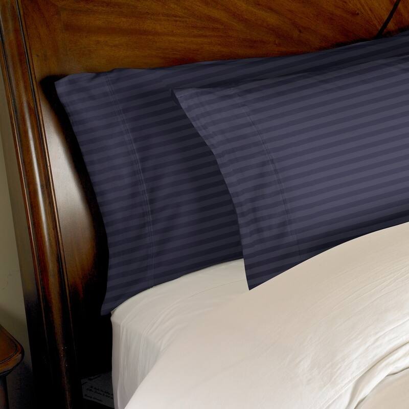 Kotter Home 300 Thread Count Striped Cotton Pillowcase Set - Navy blue - King