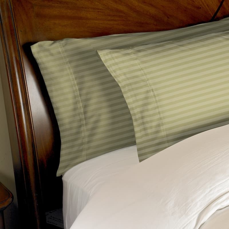 Kotter Home 300 Thread Count Striped Cotton Pillowcase Set - Sage - Standard