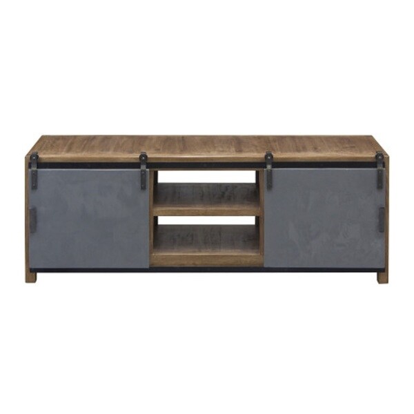 Ettenborough Grey Brown Metal Wood Media Cabinet Free Ettenborough Grey Brown Metal Wood Media Cabinet