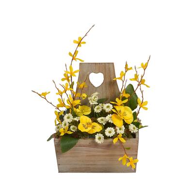 FLORAL ARRANGEMENT WITH WOODEN POT