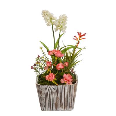 FLORAL ARRANGEMENT WITH WOODEN POT