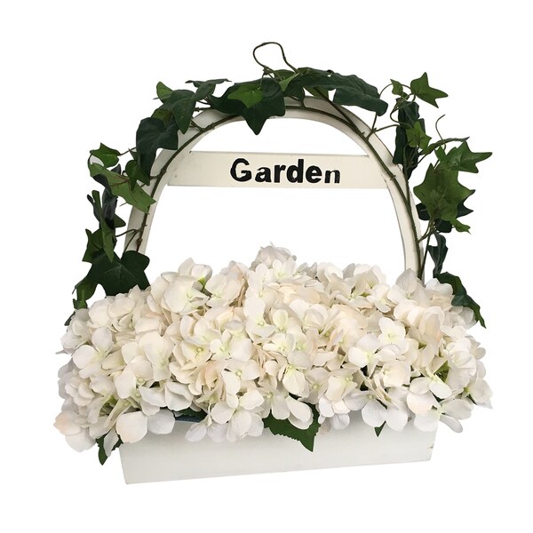 16.5" HYDRANGEA WITH WOODEN POT - White