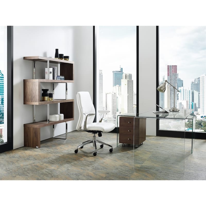 RIO Walnut Veneer w Clear Glass Office Desk by Casabianca Home