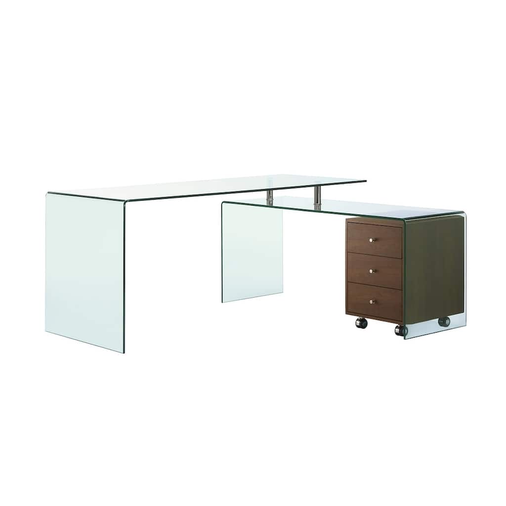 RIO Walnut Veneer w Clear Glass Office Desk by Casabianca Home