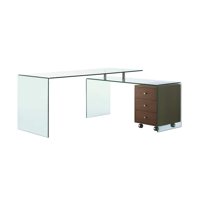 RIO Walnut Veneer w Clear Glass Office Desk by Casabianca Home