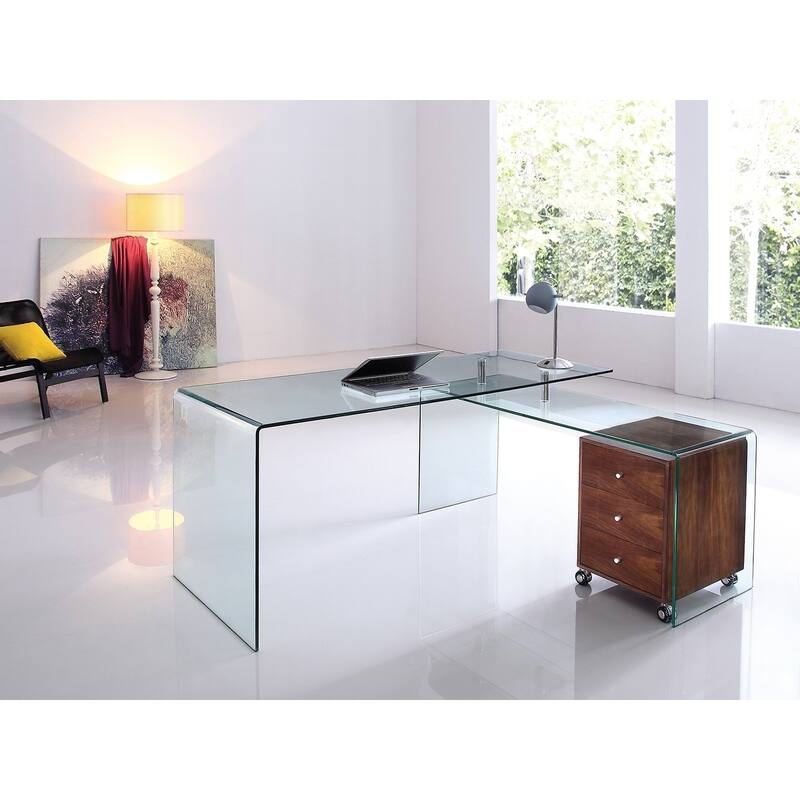 RIO Walnut Veneer w Clear Glass Office Desk by Casabianca Home