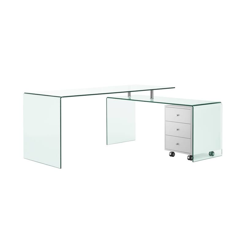 RIO High Gloss White Lacquer w Glass Office Desk by Casabianca Home