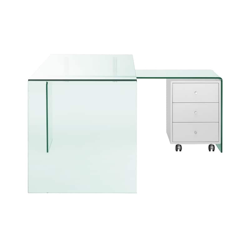 RIO High Gloss White Lacquer w Glass Office Desk by Casabianca Home