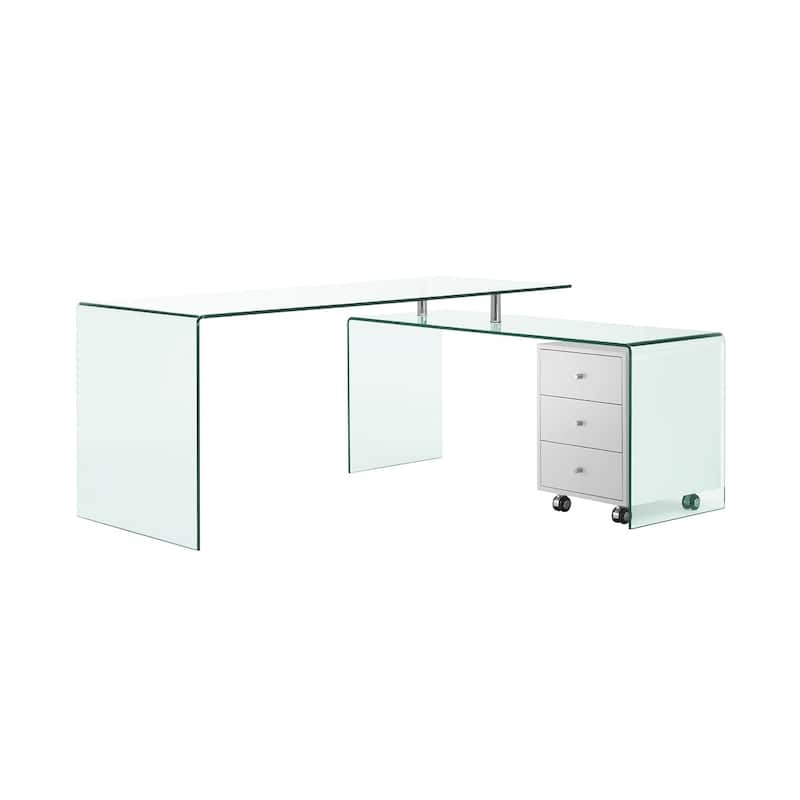 RIO High Gloss White Lacquer w Glass Office Desk by Casabianca Home