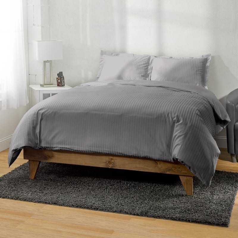 Kotter Home 400 Thread Count Striped Cotton Duvet Set - Full/Full - Queen - Grey