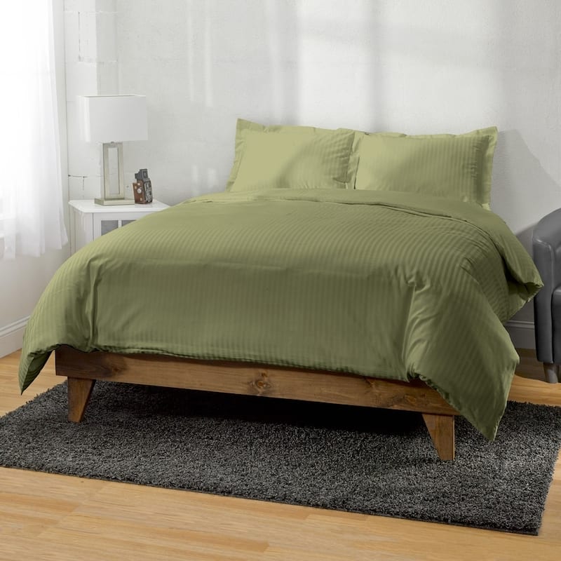 Kotter Home 400 Thread Count Striped Cotton Duvet Set - Twin - Sage