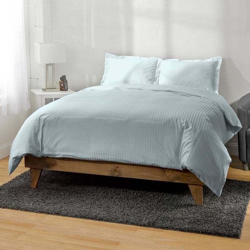 Kotter Home 400 Thread Count Striped Cotton Duvet Set - Full/Full - Queen - Light Blue