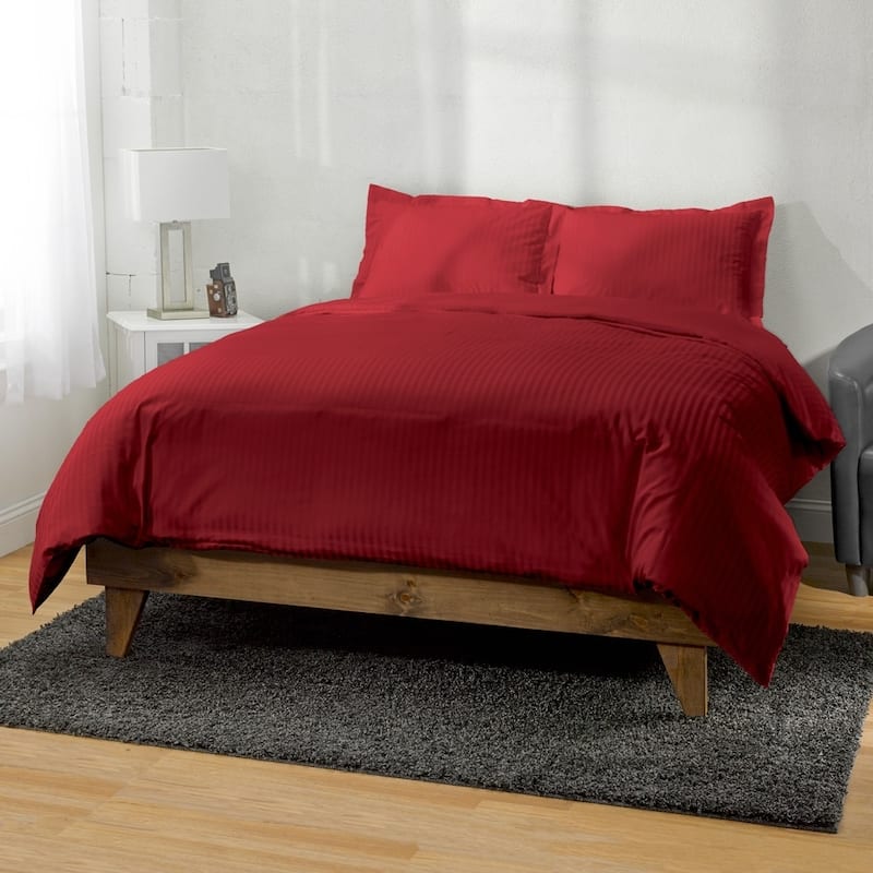Kotter Home 400 Thread Count Striped Cotton Duvet Set - Full/Full - Queen - Burgundy