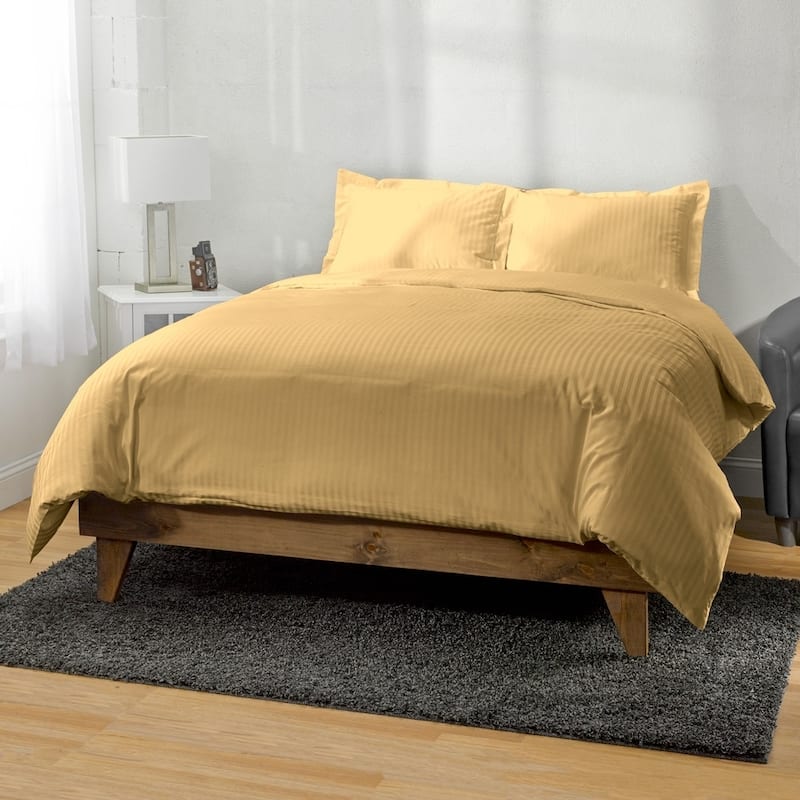 Kotter Home 400 Thread Count Striped Cotton Duvet Set - Twin - Gold