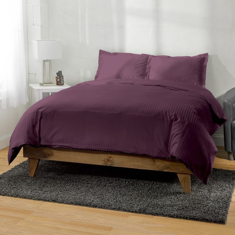 Kotter Home 400 Thread Count Striped Cotton Duvet Set - Twin - Plum