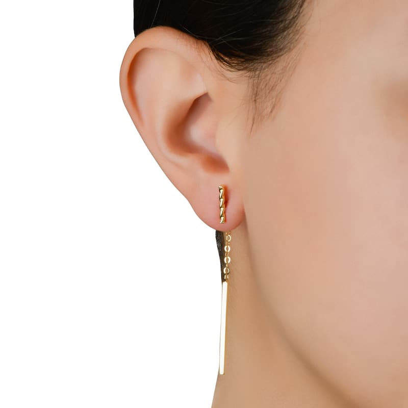 Fremada Italian 14k Gold Bar Front Back Earrings