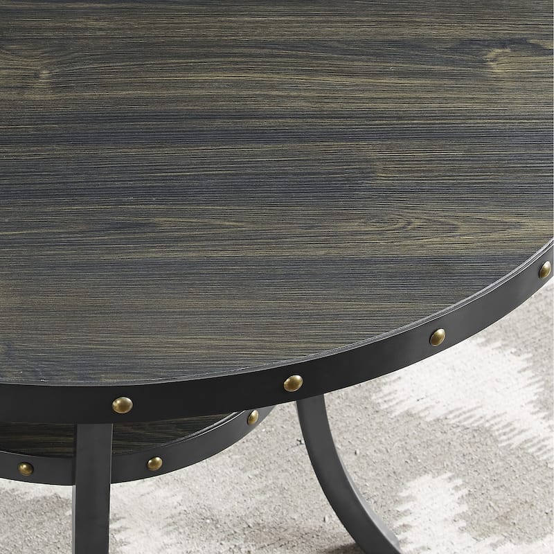 Roundhill Furniture Biony 36" Round Espresso Finish Bar Table Nail Head Trim