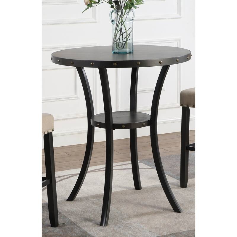 Roundhill Furniture Biony 36" Round Espresso Finish Bar Table Nail Head Trim