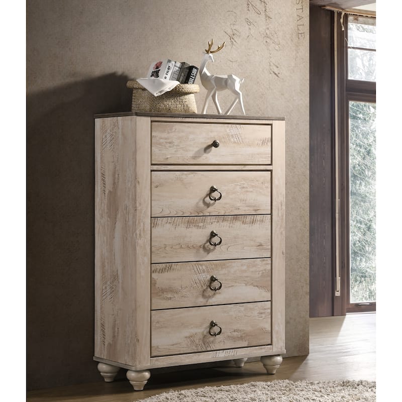 Roundhill Furniture Imerland Contemporary White Wash Finish 5-Piece Bedroom Set, King