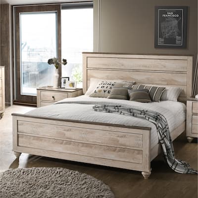 Roundhill Furniture Imerland Contemporary White Washed Panel Bed