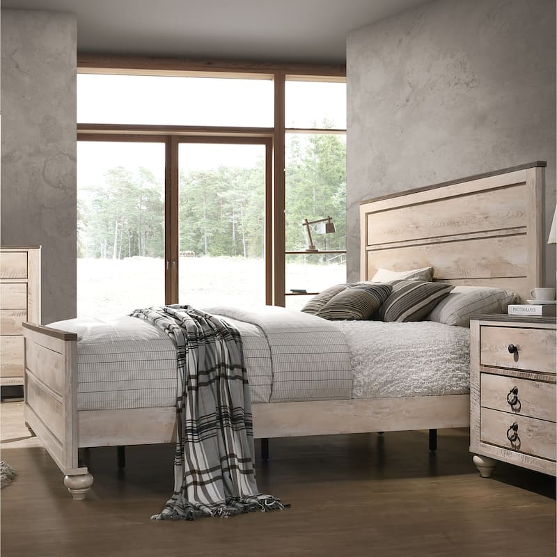 Roundhill Furniture Imerland Contemporary White Washed Panel Bed