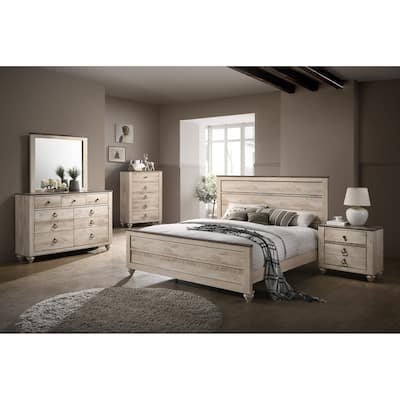 Roundhill Furniture Imerland Contemporary White Wash Finish 5-Piece Bedroom Set, Queen