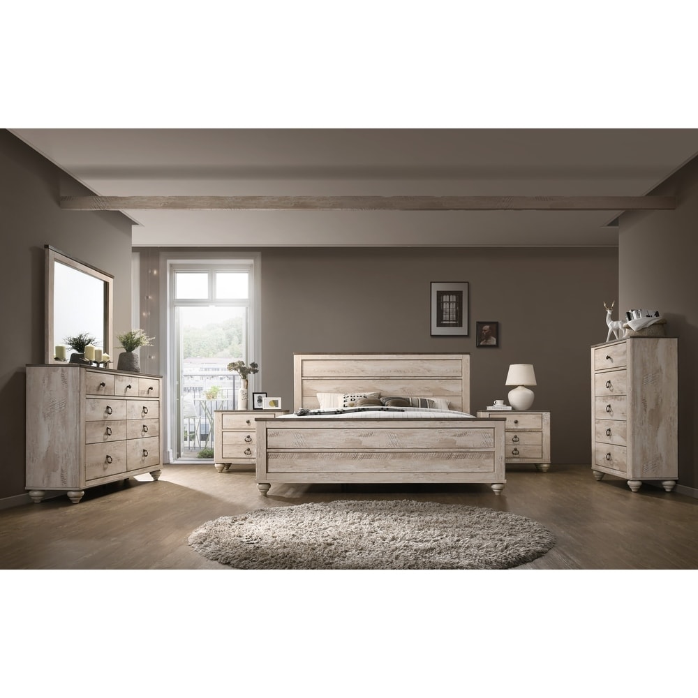 Imerland Contemporary White Wash Finish 6-Piece Bedroom Set