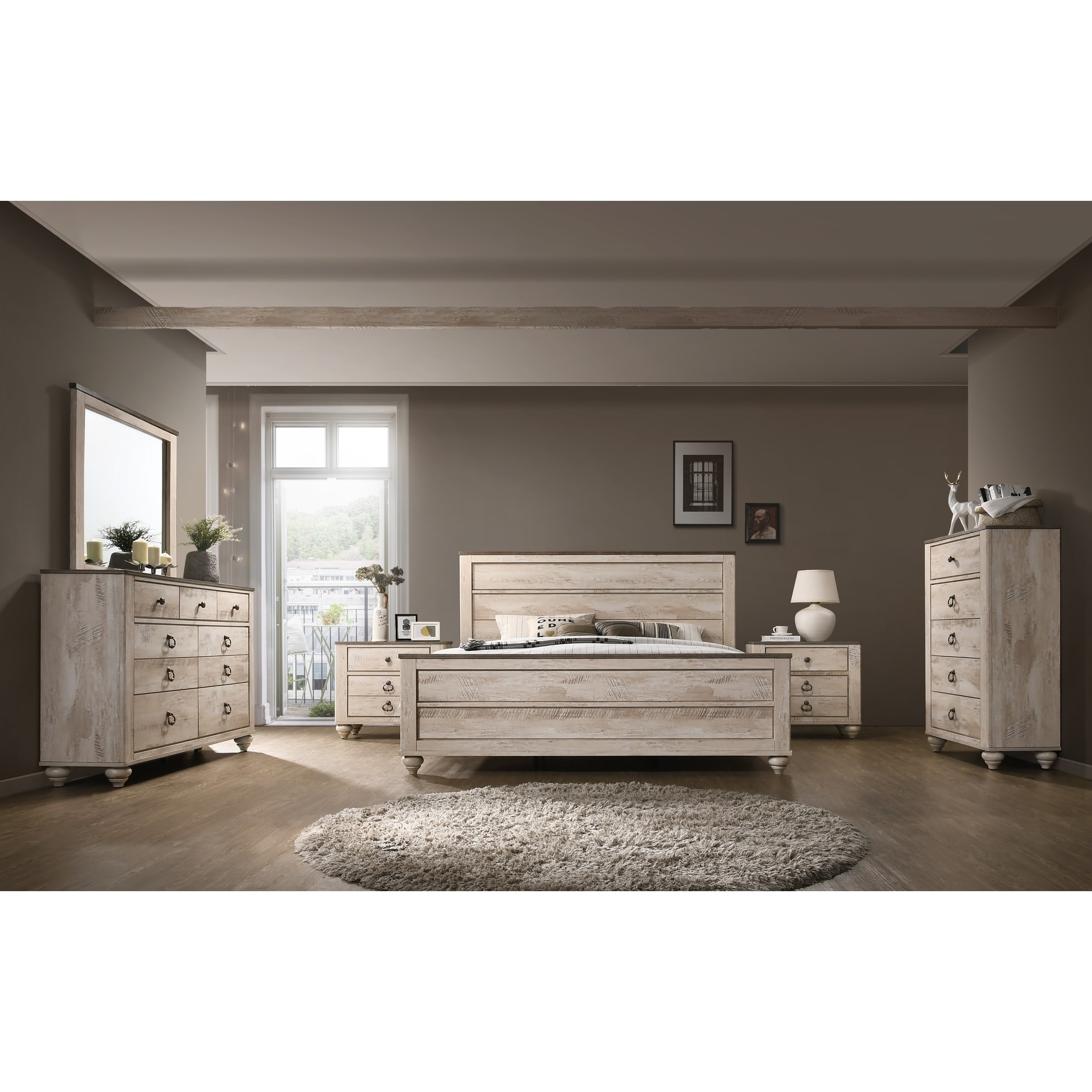 Imerland Contemporary White Wash Finish 6-Piece KING Bedroom Set